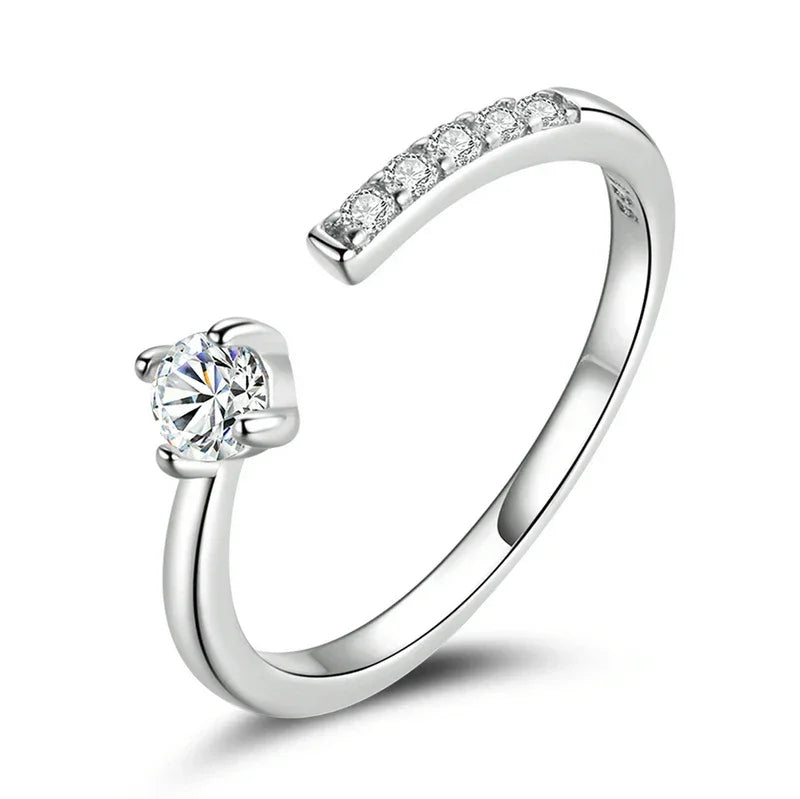 925 Sterling Silver Adjustable CZ Band Ring