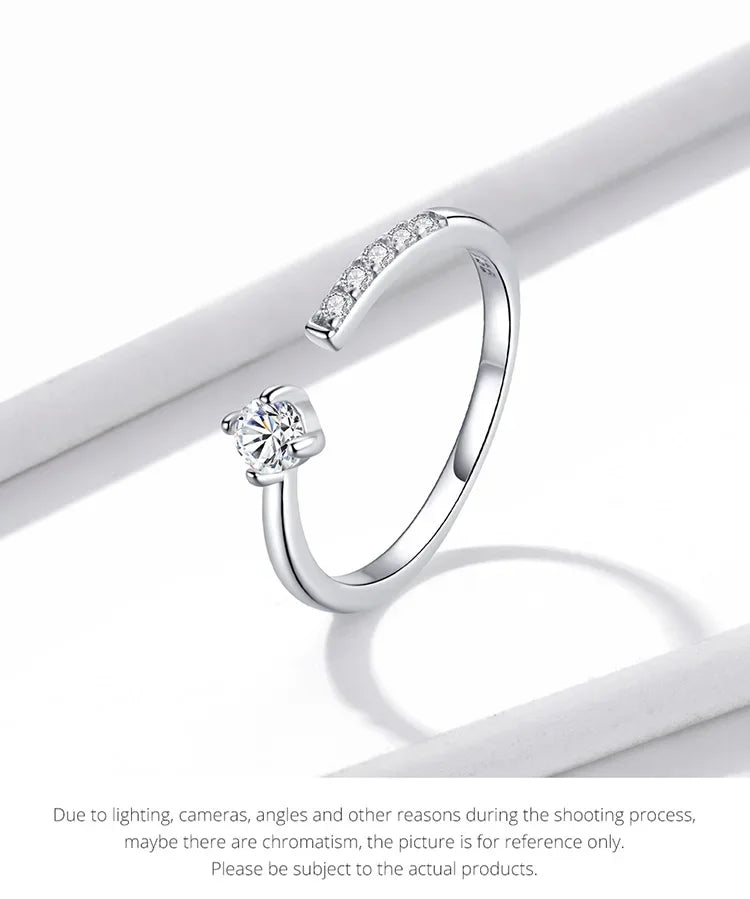 925 Sterling Silver Adjustable CZ Band Ring