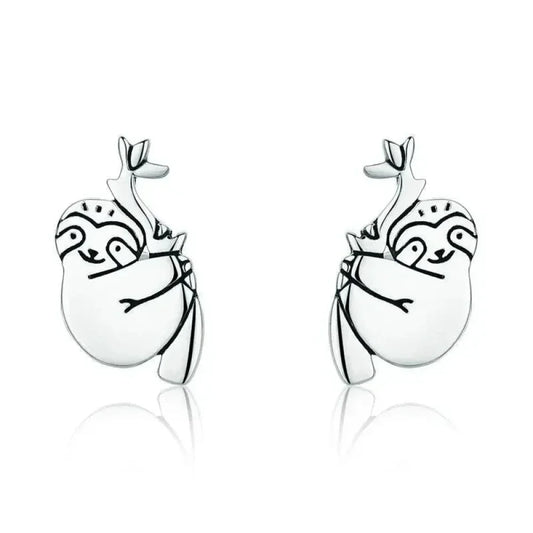 Adorable Sloth Stud Earrings In Sterling Silver - Cute Animal Jewelry