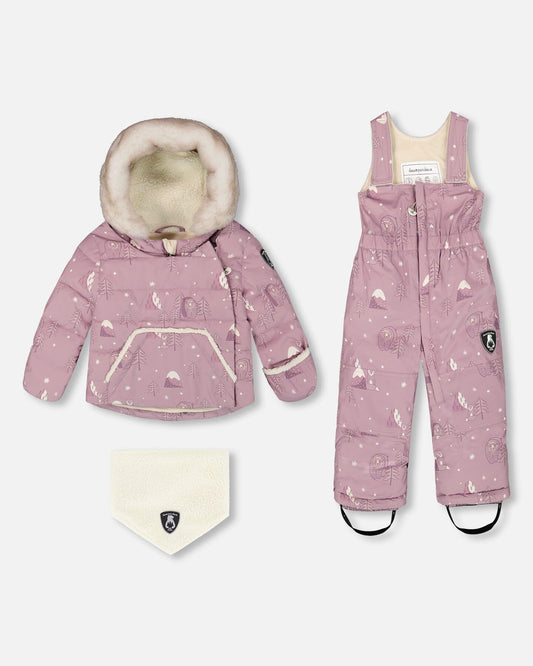 Two-Piece Baby Snug Snowsuit Purple Bear Print