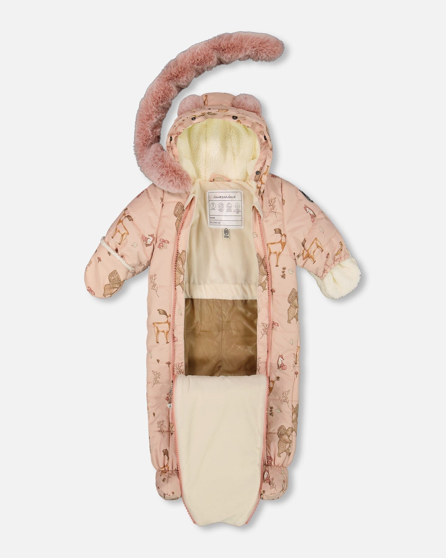 One-Piece Baby Layette Snowsuit Designed For Car Seat Pink Printed Animal