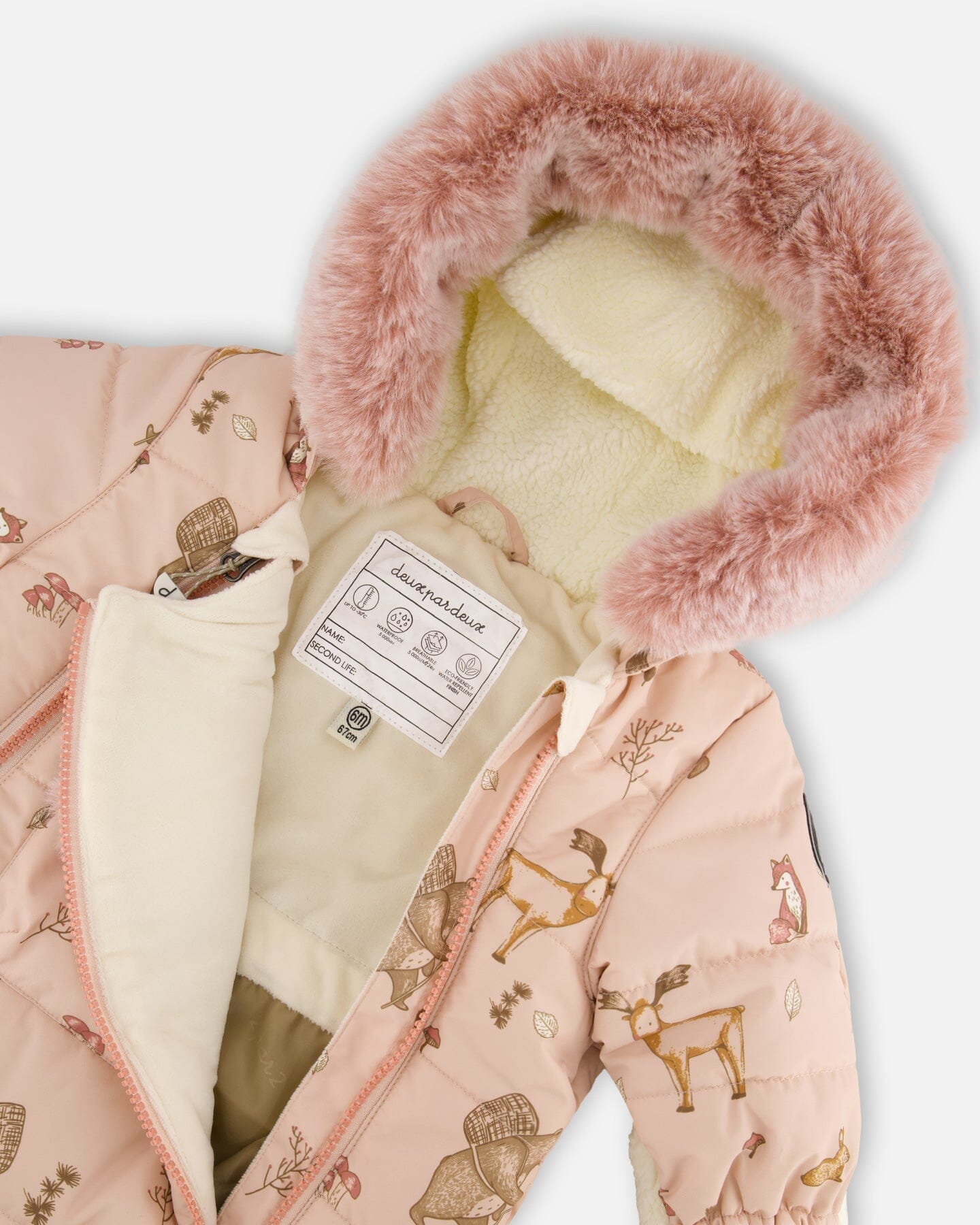 One-Piece Baby Layette Snowsuit Designed For Car Seat Pink Printed Animal