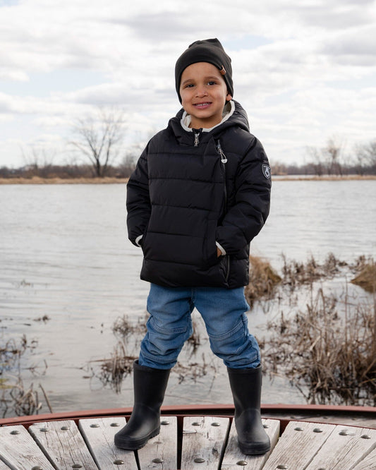 Packable Winter Puffy Coat Designed For Car Seat Black