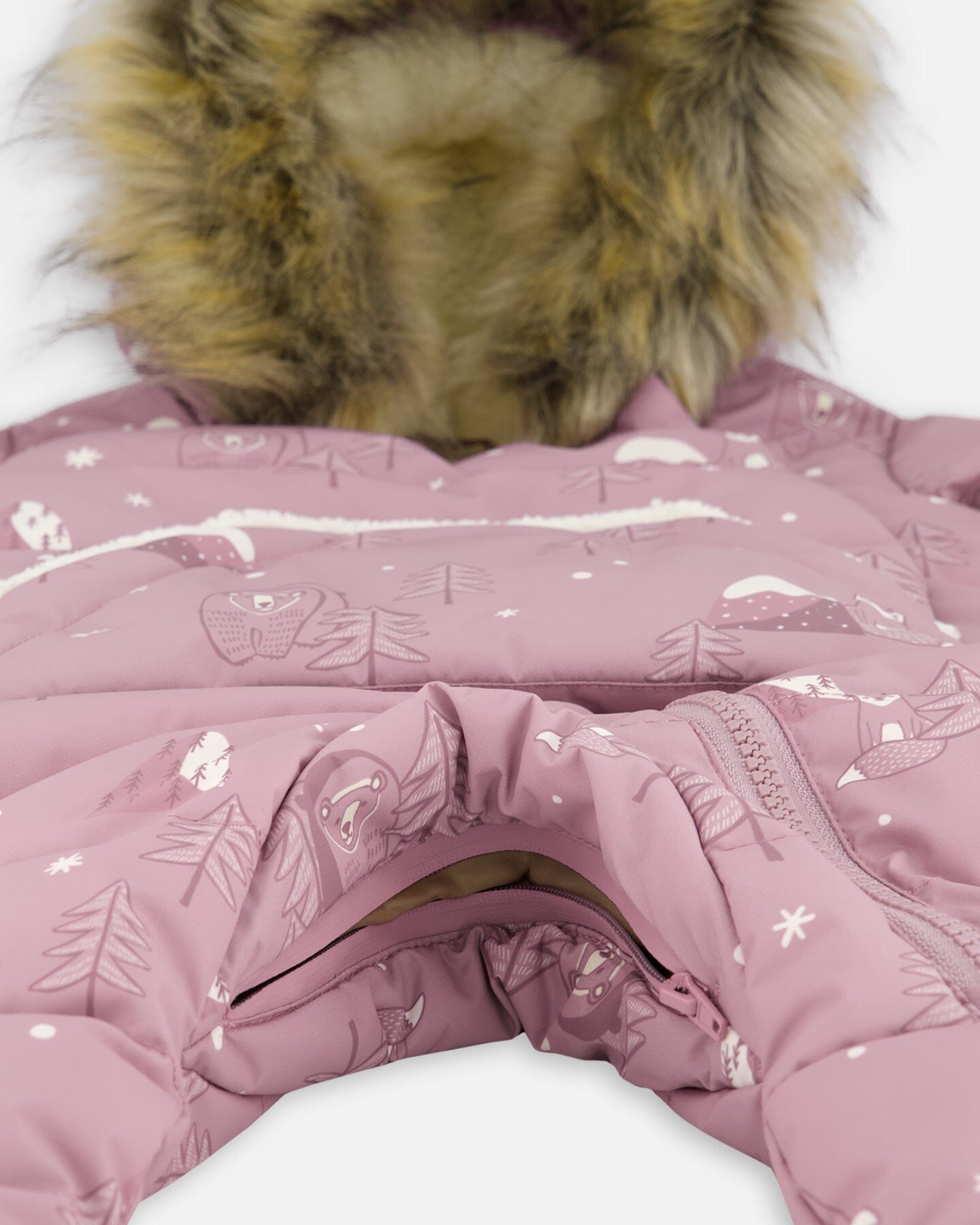 One-Piece Baby Snug Snowsuit Designed For Car Seat Purple Bear Print
