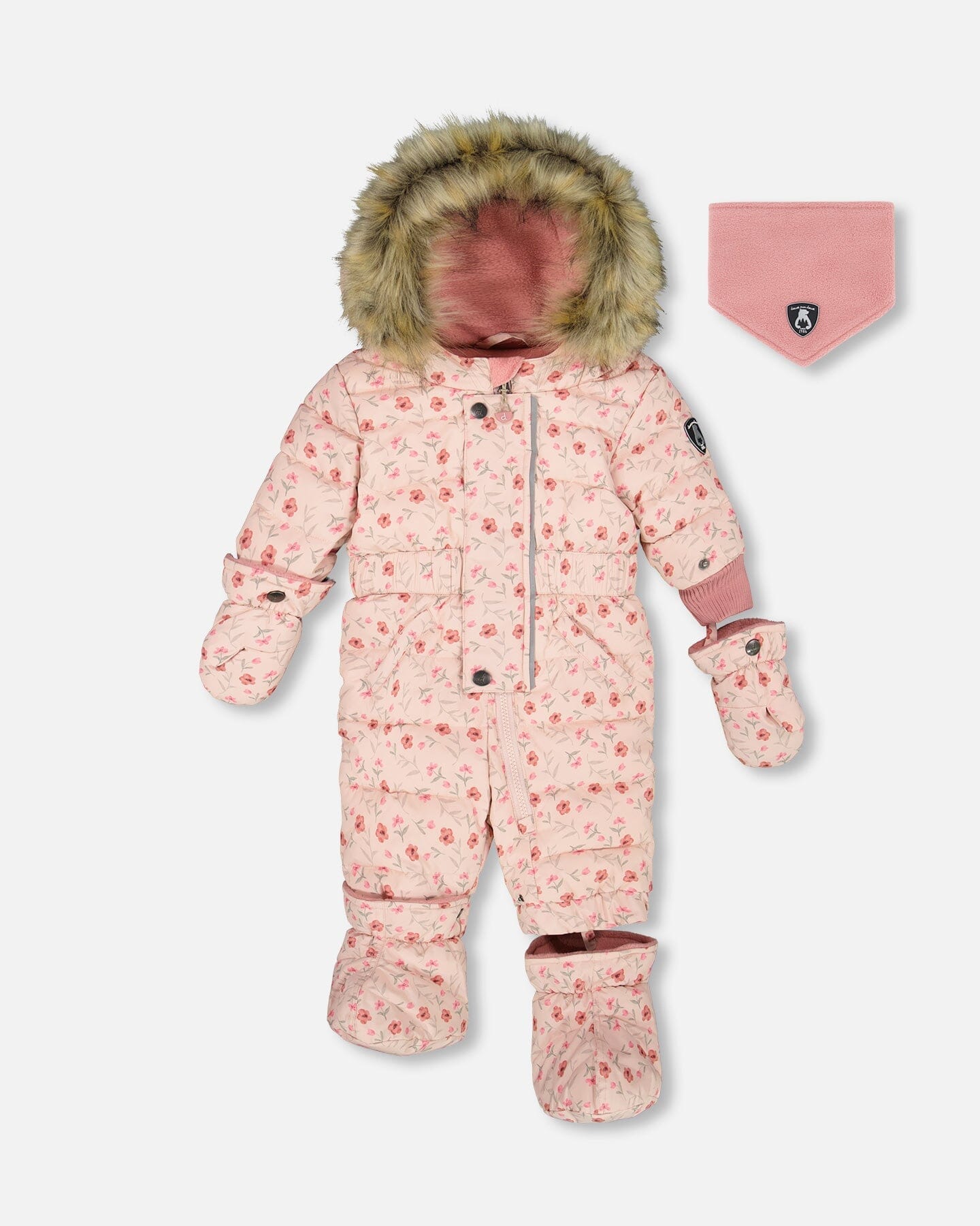 One-Piece Baby Original Puffy Snowsuit Pink Mini Flowers