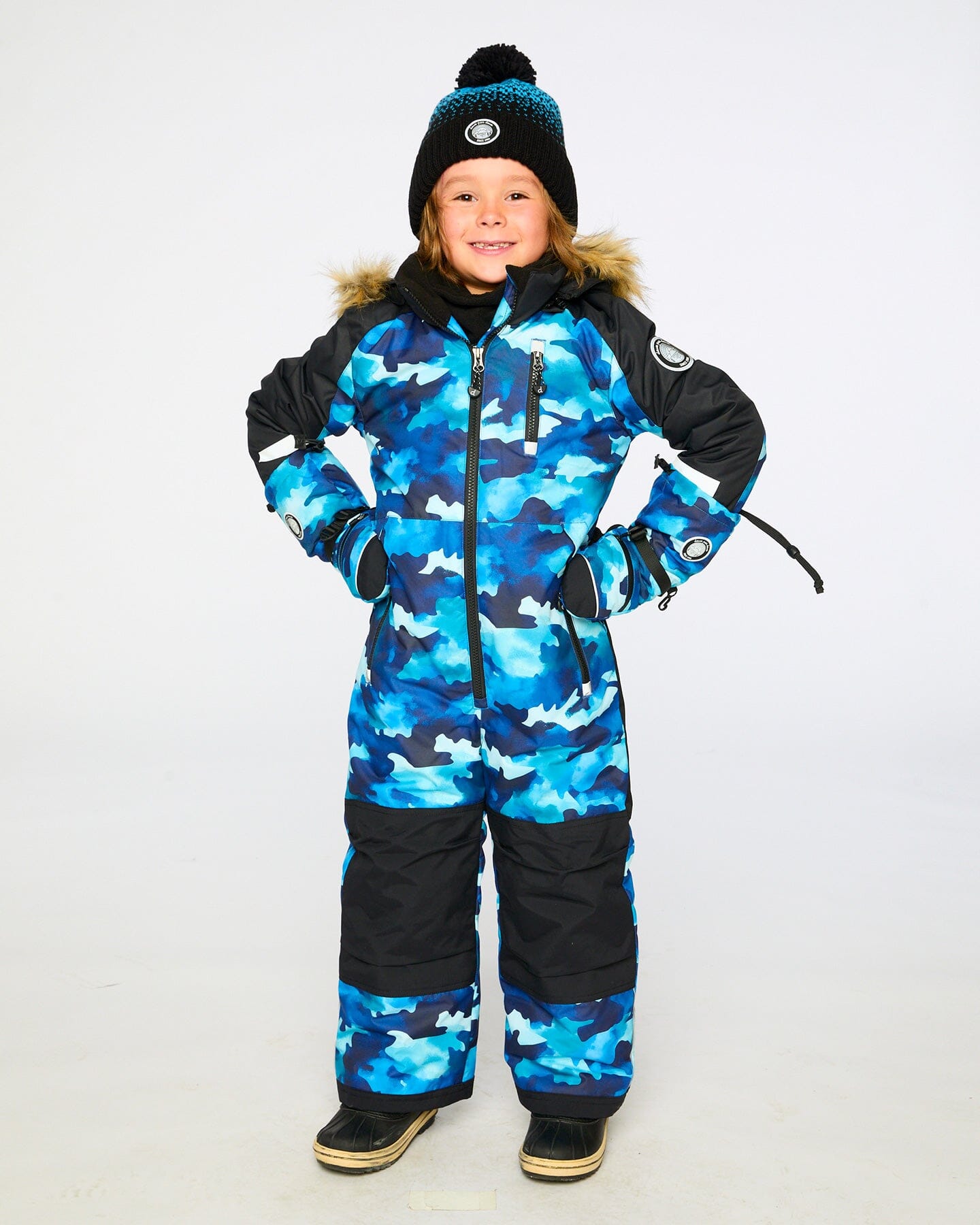 One-Piece Play Snowsuit Teal Blue Camouflage