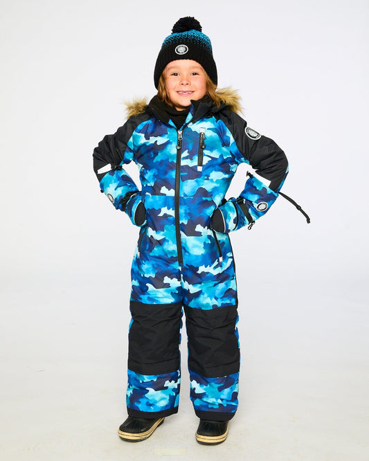 One-Piece Play Snowsuit Teal Blue Camouflage