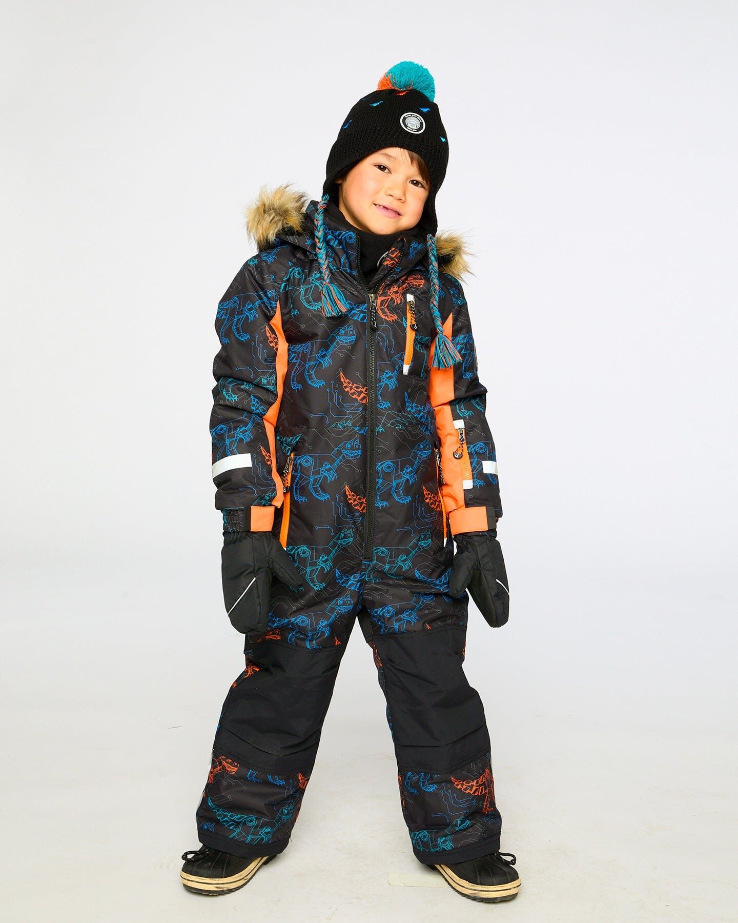 One-Piece Play Snowsuit Robot Dinosaur Print