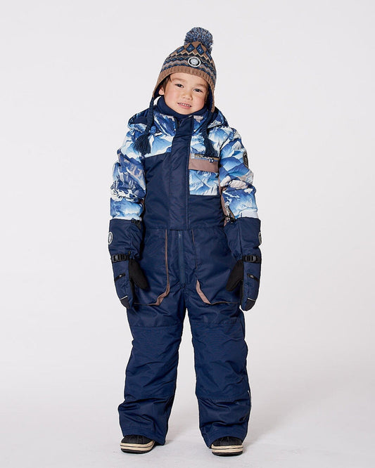 One-Piece Play Snowsuit With Mountains Print Navy Blue