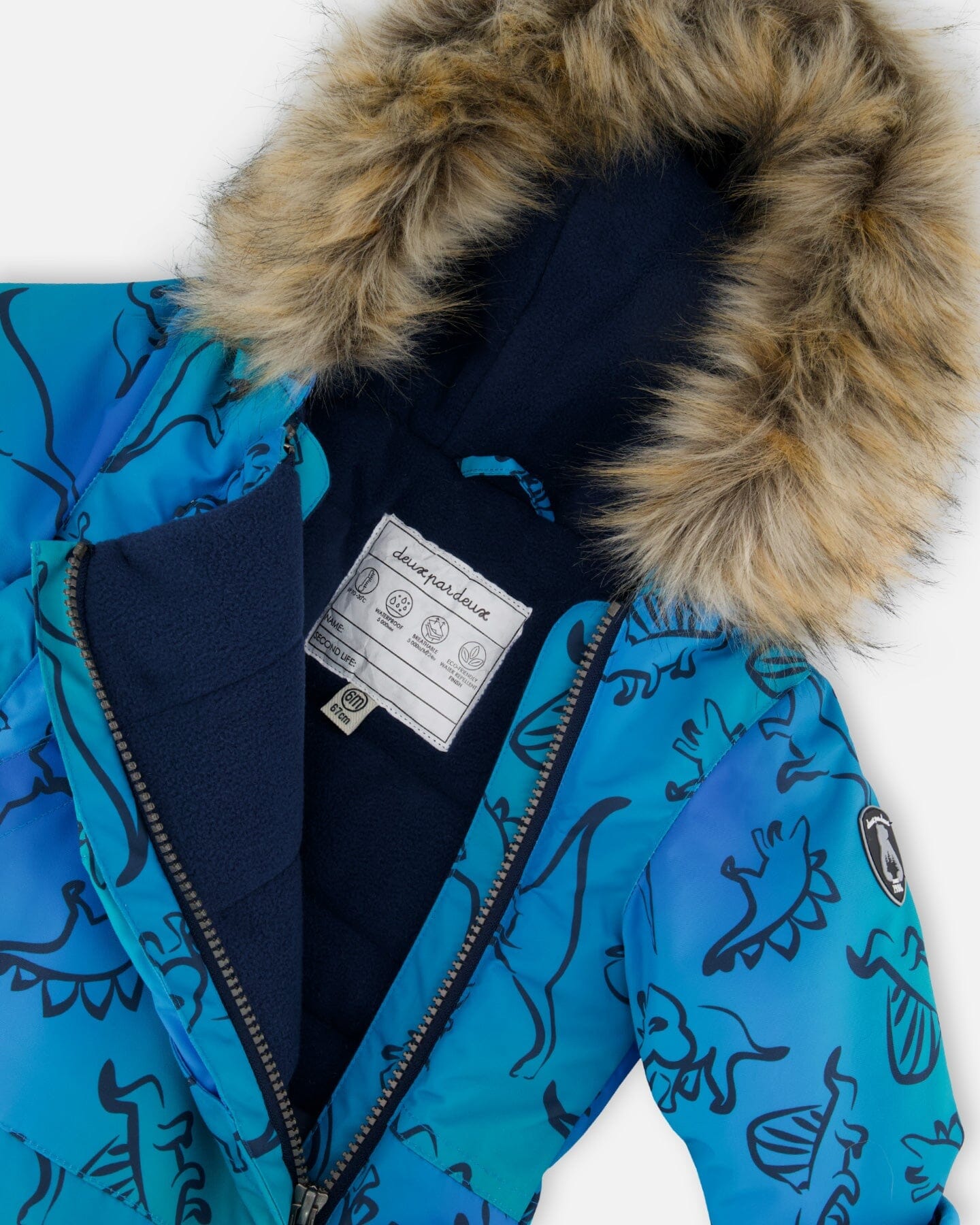 One-Piece Baby Play Snowsuit Designed For Car Seat Blue Gradient Dinosaur Print