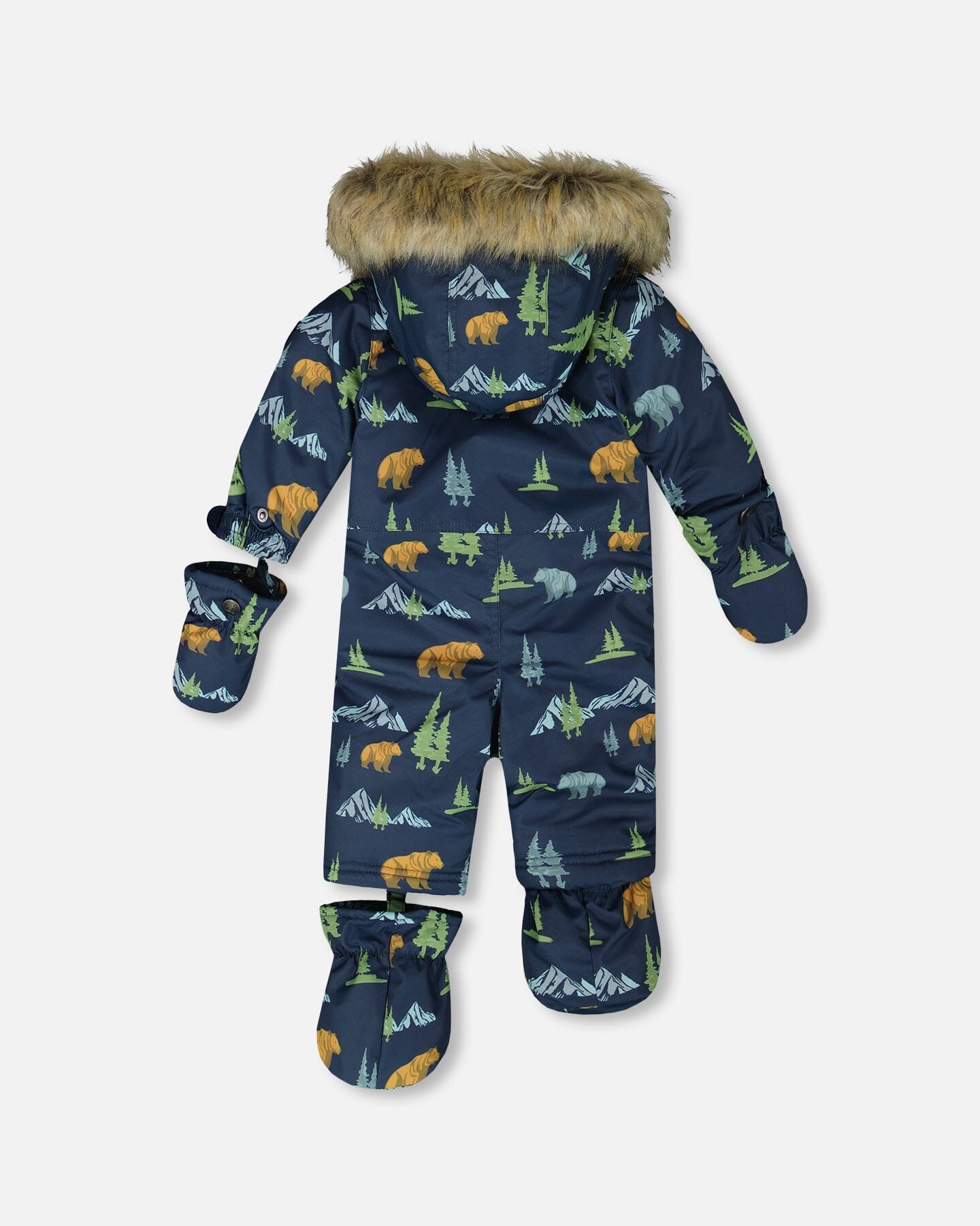 One-Piece Baby Play Snowsuit Designed For Car Seat Navy Animal Print