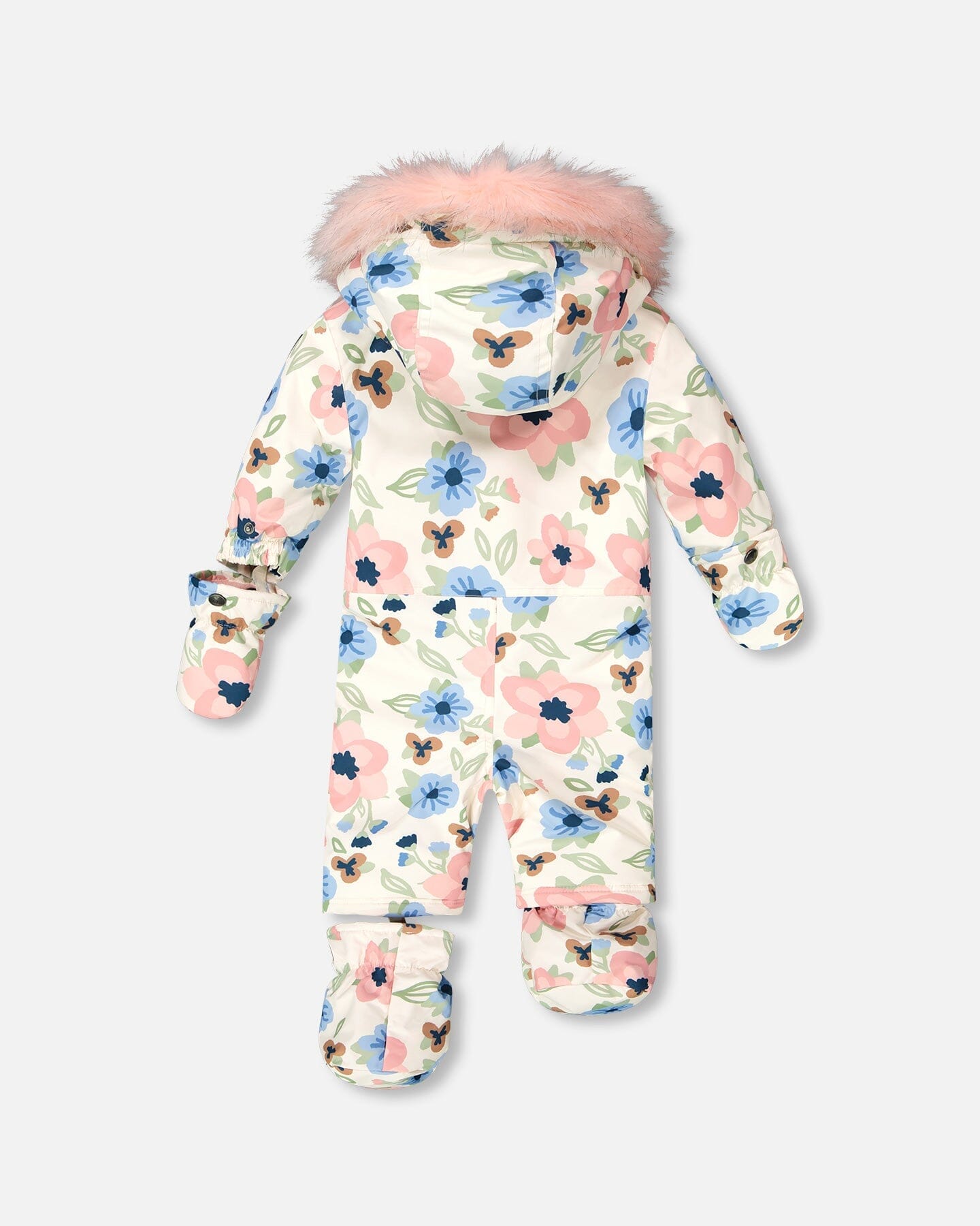 One-Piece Baby Play Snowsuit Designed For Car Seat Off-White Flower Print