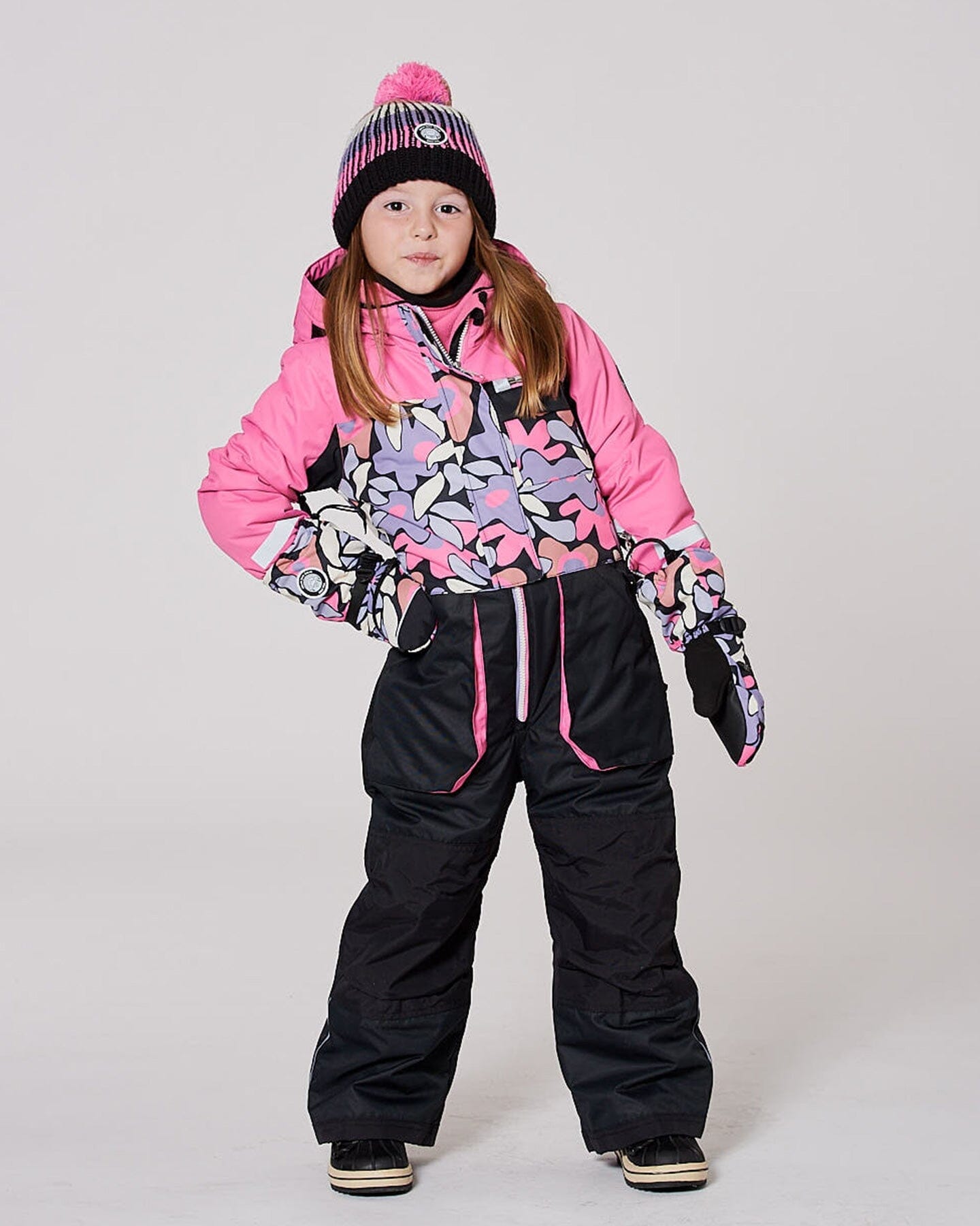 One-Piece Play Snowsuit Black Retro Flower Print