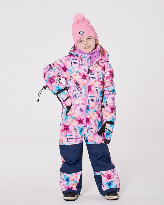 One-Piece Teknik Snowsuit Pink Watercolor Flower Print