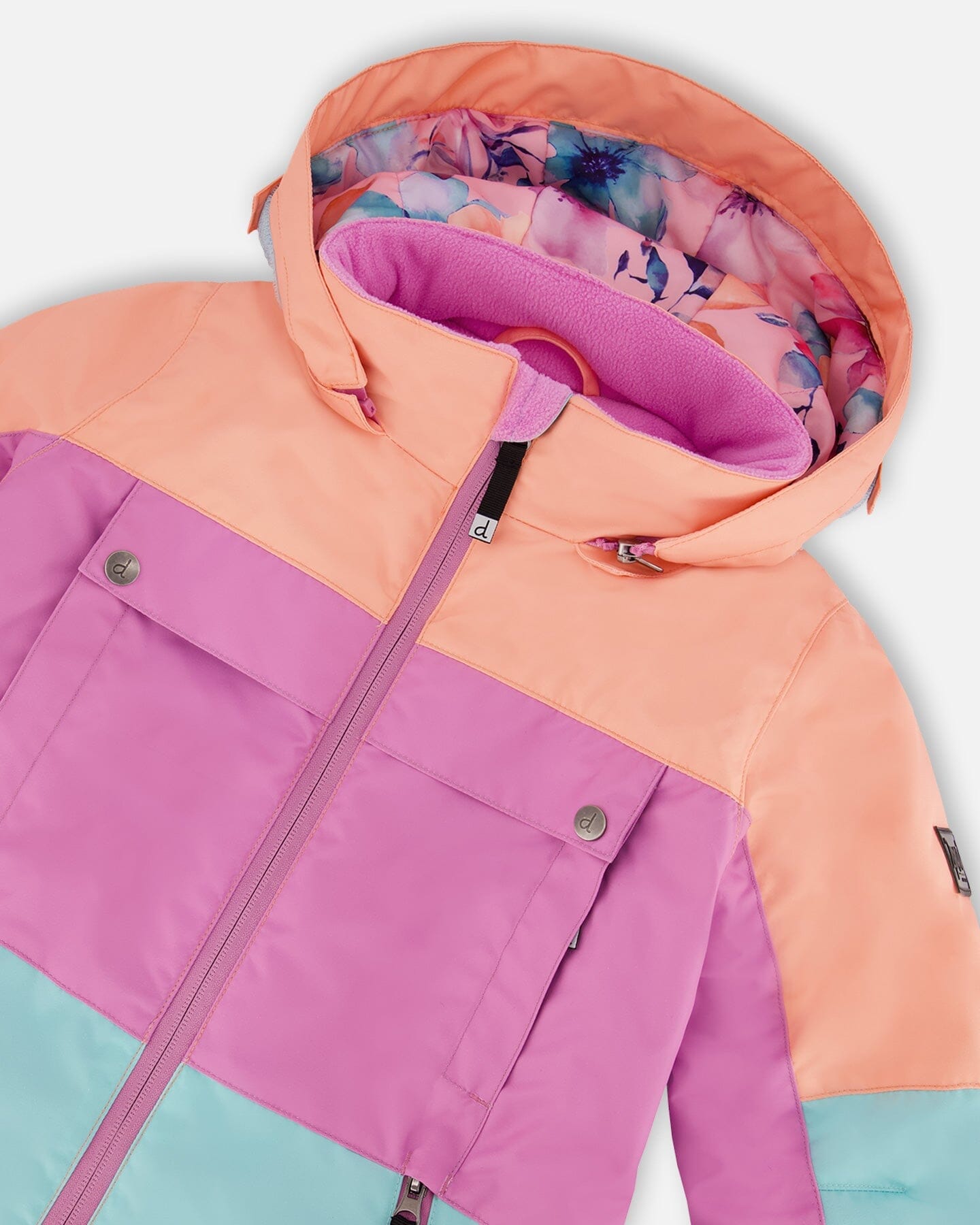 Two-Piece Teknik Snowsuit With Colorblocked Jacket Pink Watercolor Flower Print