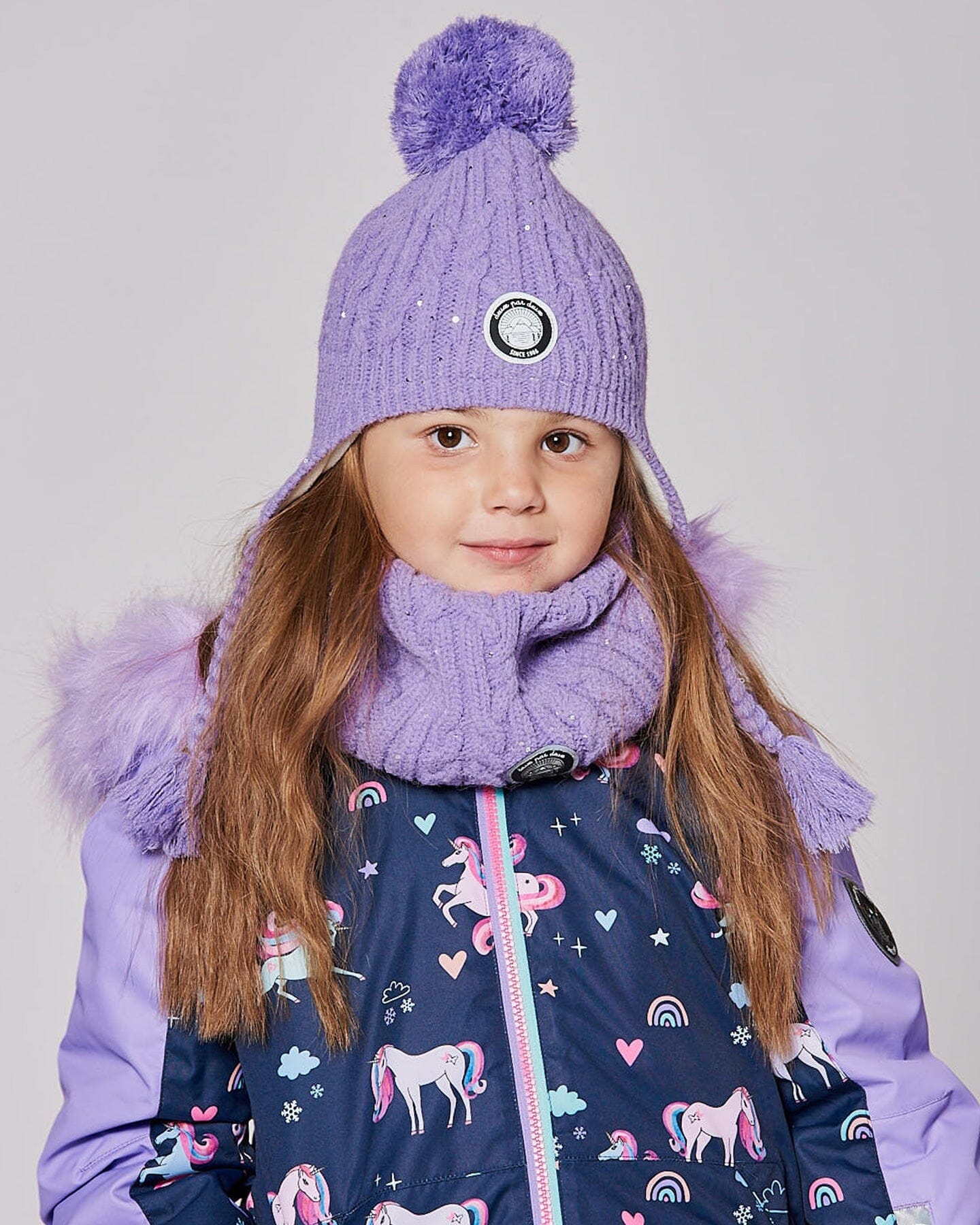 Lined Winter Hat With Pompom Lavender