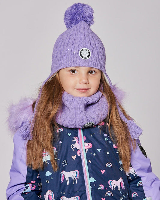 Lined Winter Hat With Pompom Lavender
