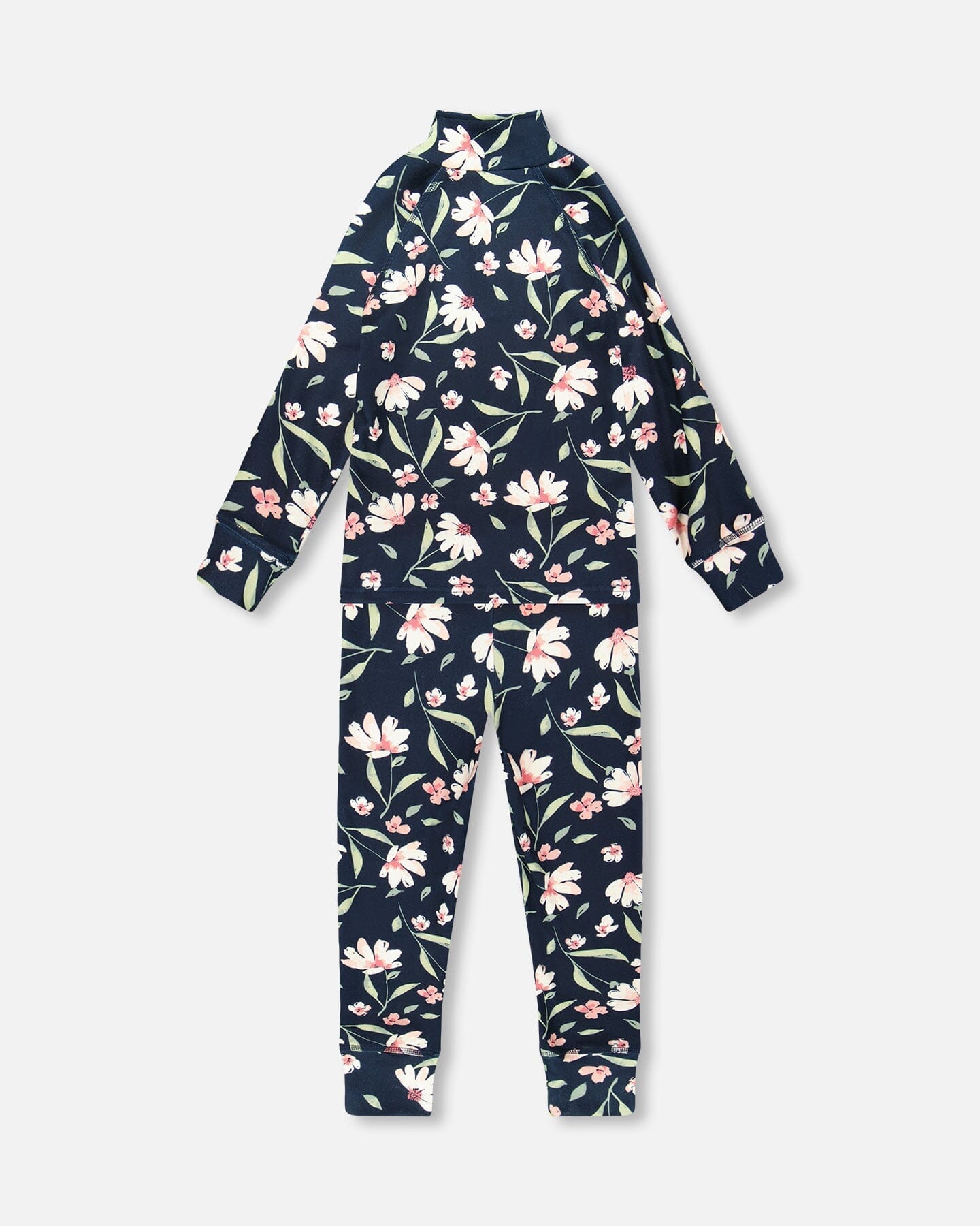 Two-Piece Thermal Underwear Set Navy Flower Print