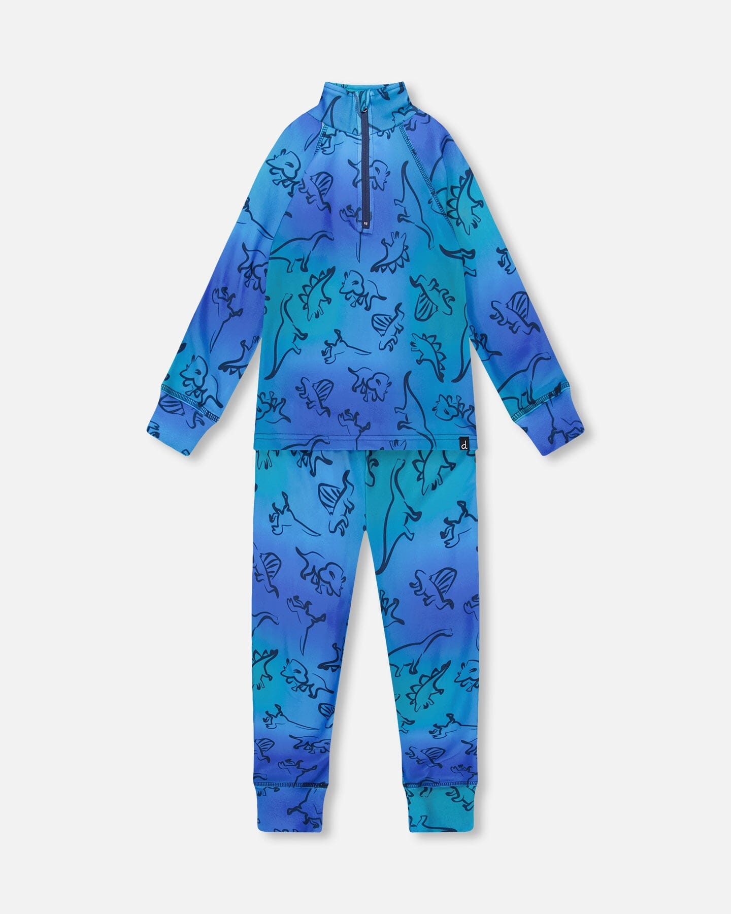 Two-Piece Thermal Underwear Set Blue Gradient Dinosaur Print