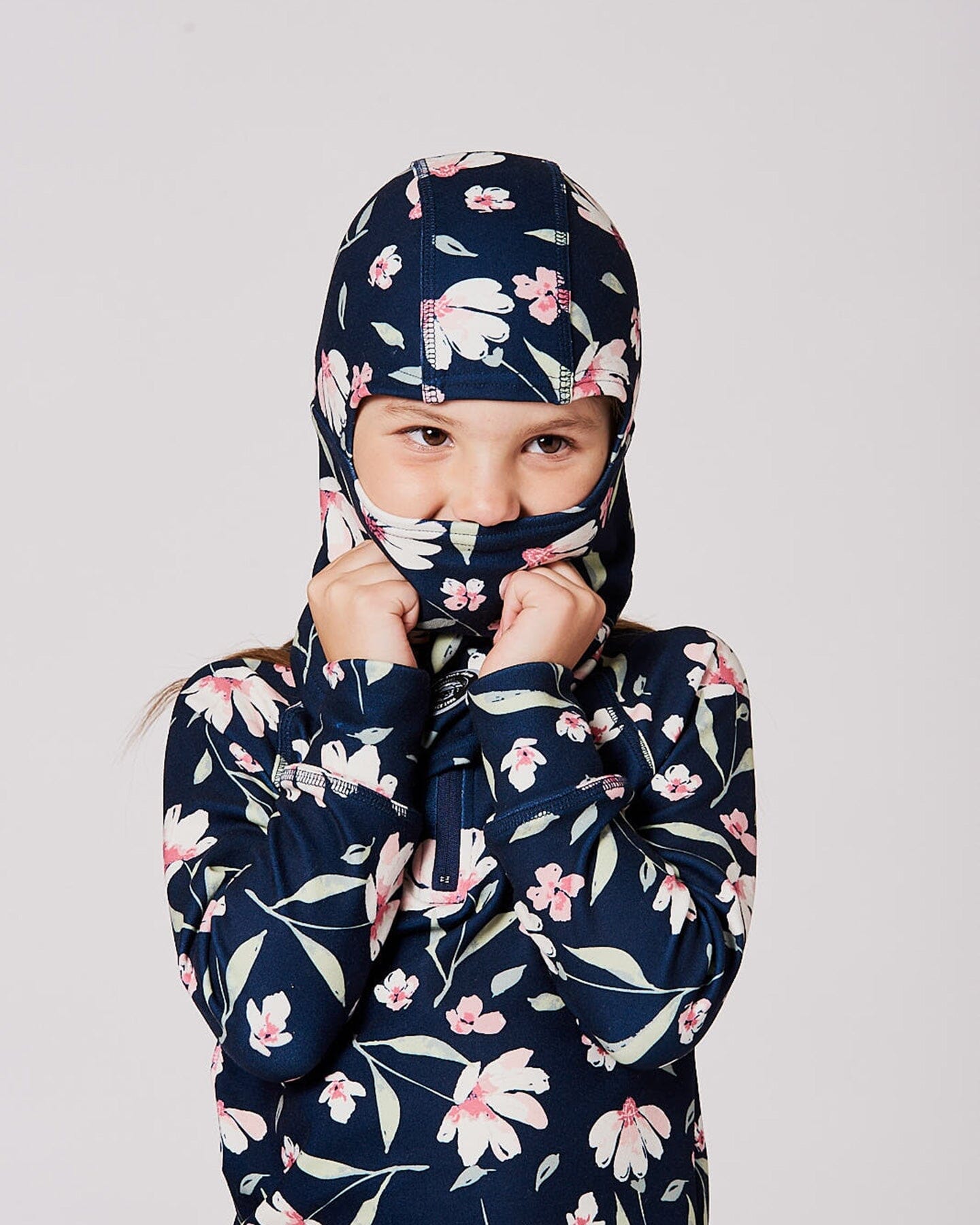 Brushed Jersey Balaclava Navy Flower Print
