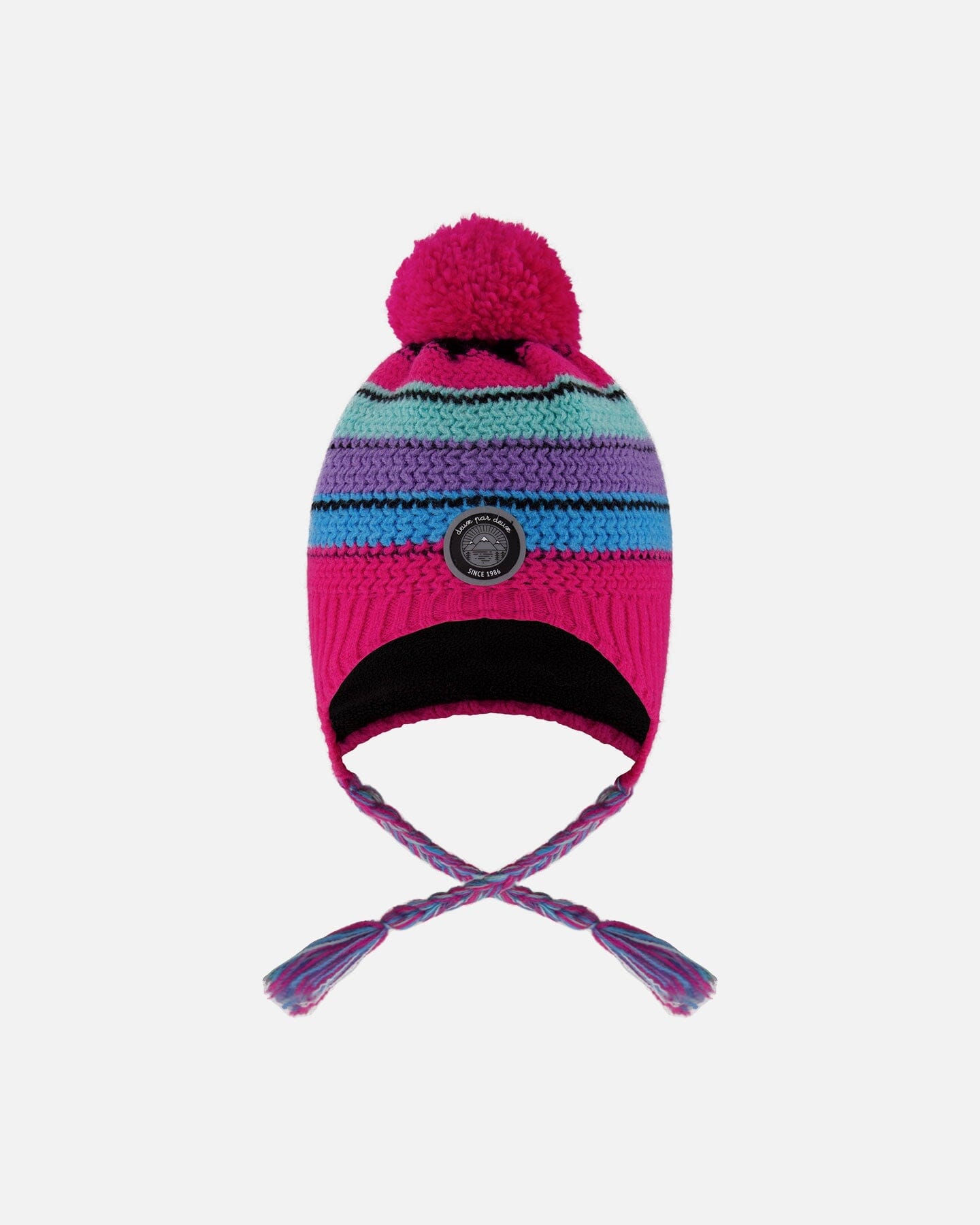 Lined Peruvian Knit Pompom Hat Pink And Multicolor