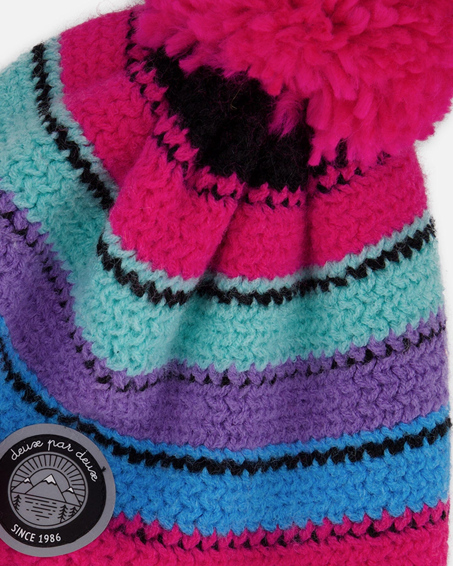 Lined Peruvian Knit Pompom Hat Pink And Multicolor