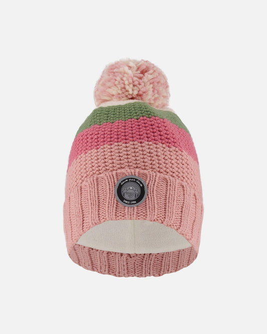 Lined Knit Pompom Hat Pink And Green