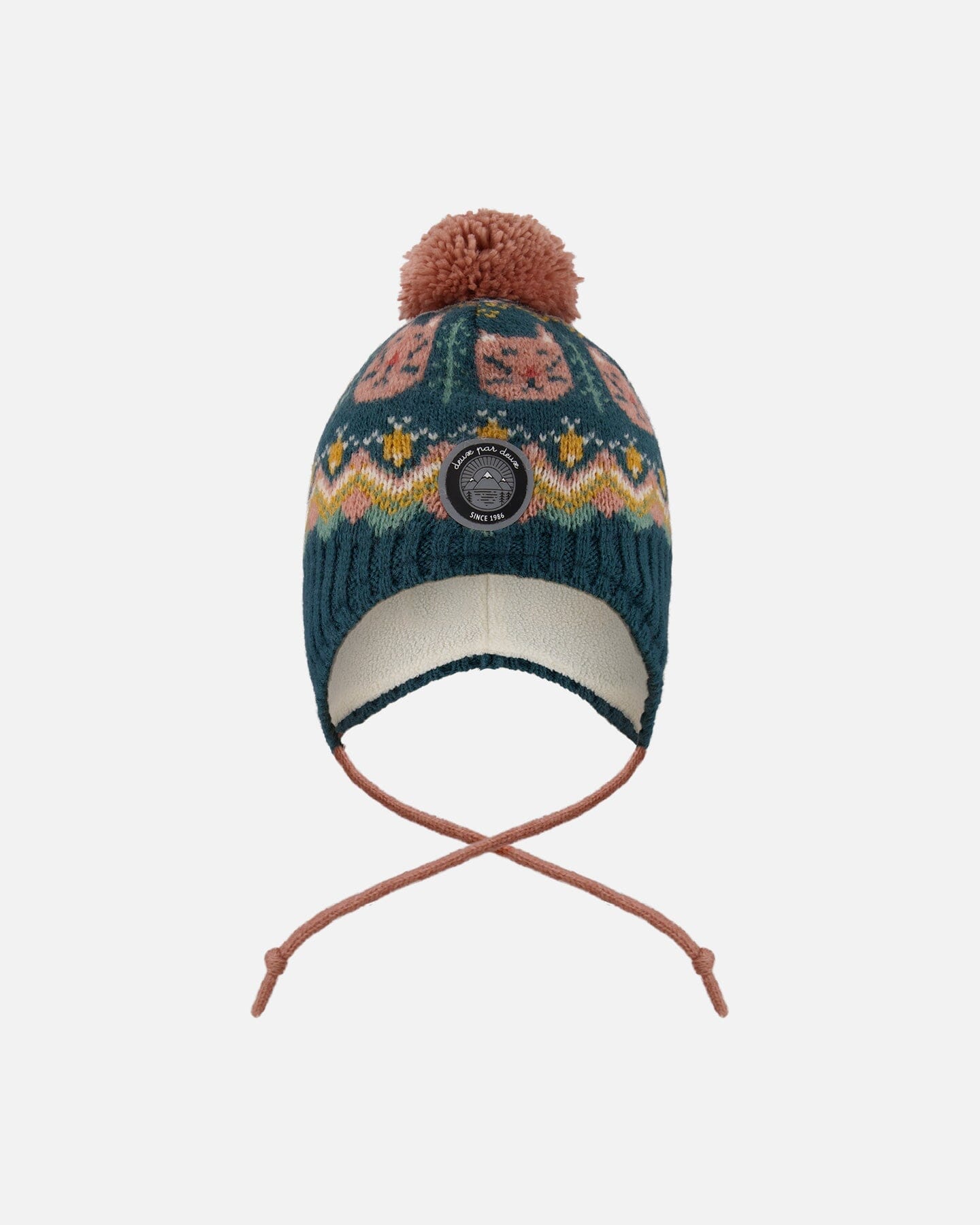 Lined Peruvian Knit Pompom Hat Green And Pink