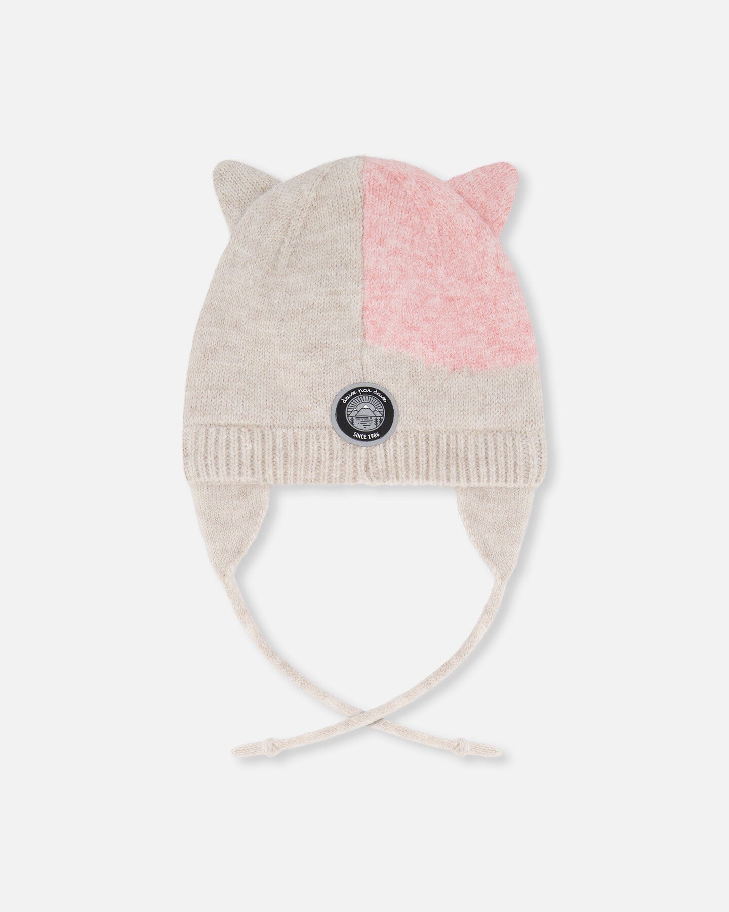 Lined Knit Hat With Ears Off-White And Pink