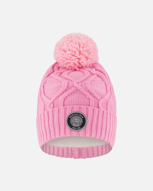 Lined Knit Pompom Hat Pink
