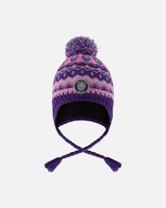 Lined Peruvian Knit Pompom Hat Purple And Pink