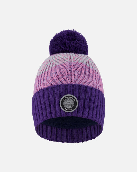 Lined Knit Pompom Hat Purple And Pink