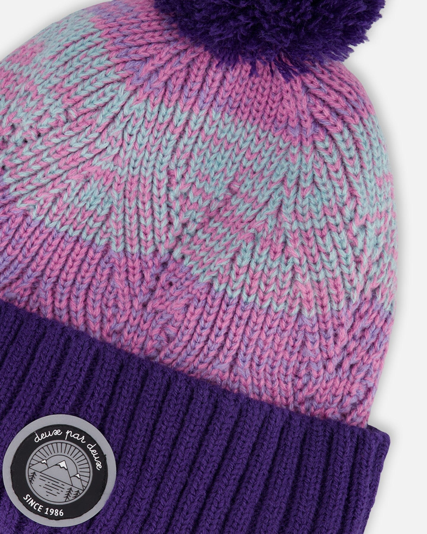 Lined Knit Pompom Hat Purple And Pink
