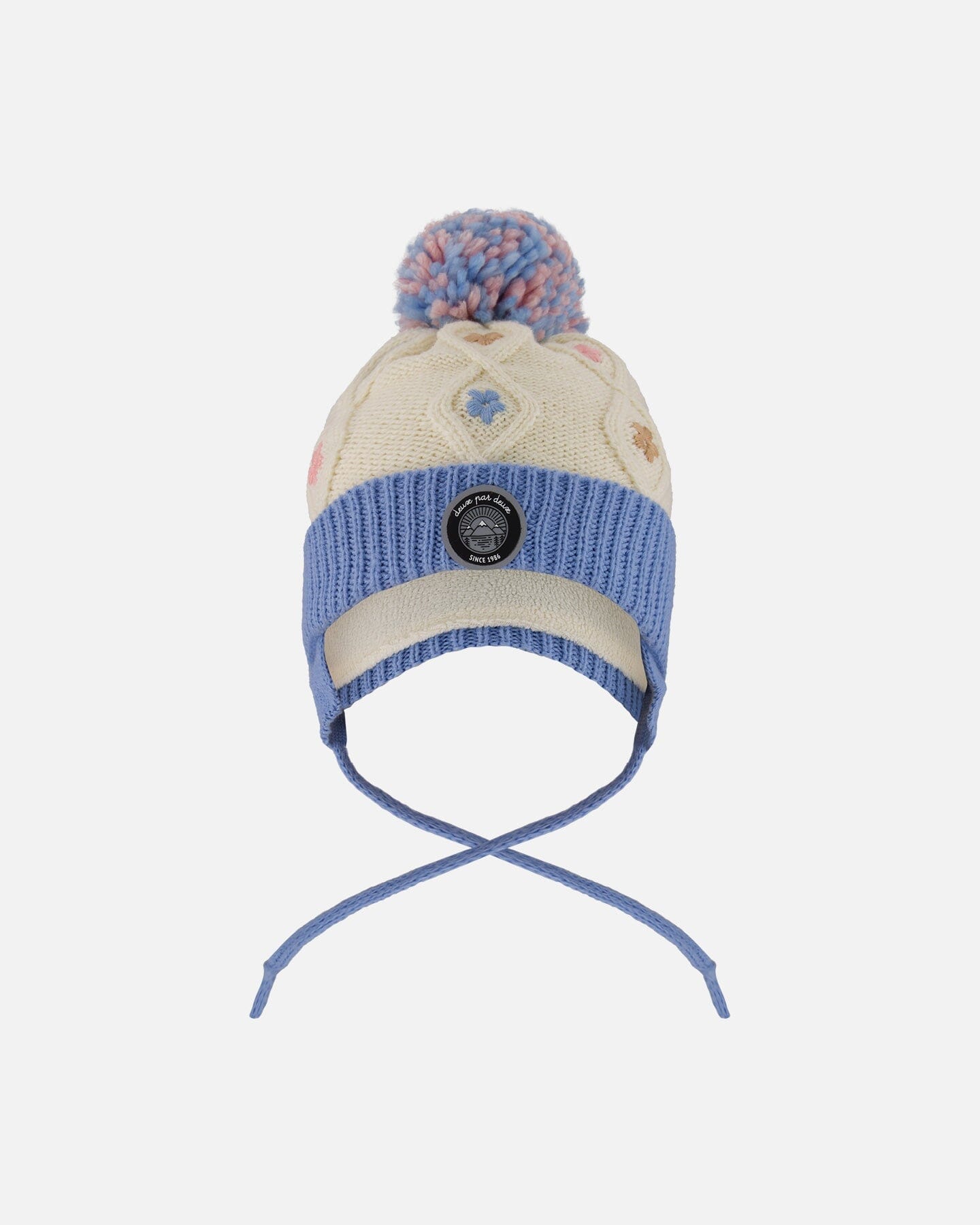 Lined Knit Hat With Ears Off-White And Blue
