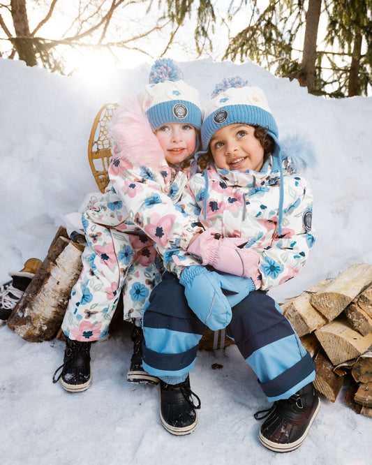 Lined Knit Hat With Ears Off-White And Blue