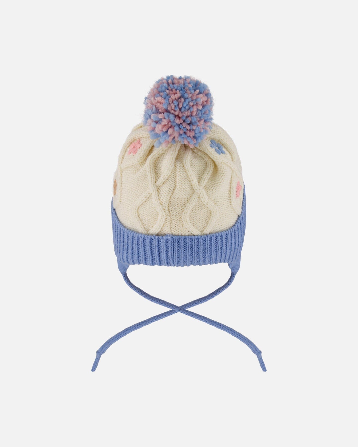 Lined Knit Hat With Ears Off-White And Blue