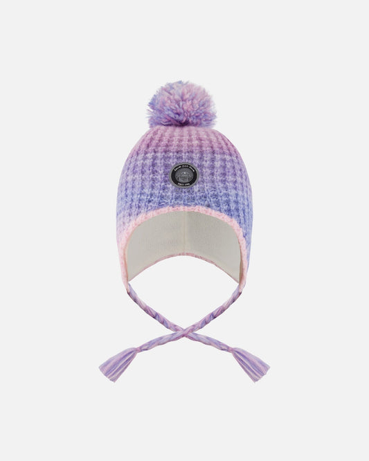 Lined Peruvian Knit Pompom Hat Blue, Purple And Pink