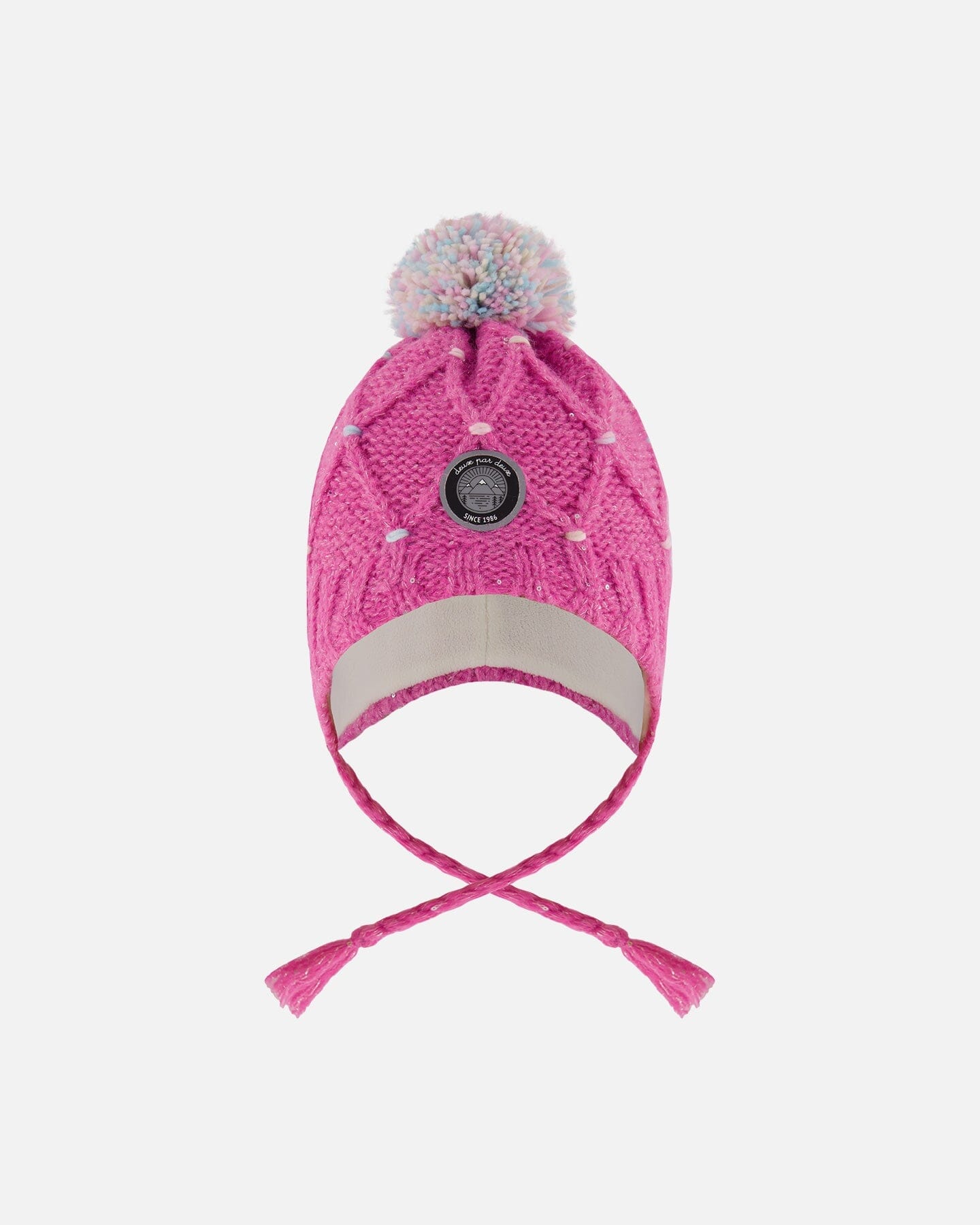 Lined Peruvian Knit Hat With Pompom Pink And Multicolor