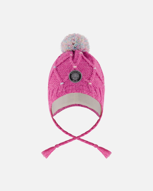 Lined Peruvian Knit Hat With Pompom Pink And Multicolor