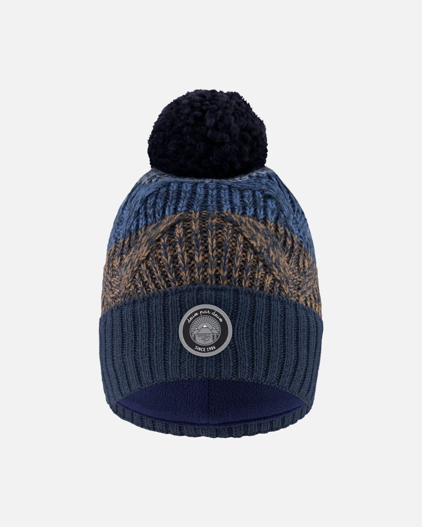Lined Knit Pompom Hat Taupe And Navy
