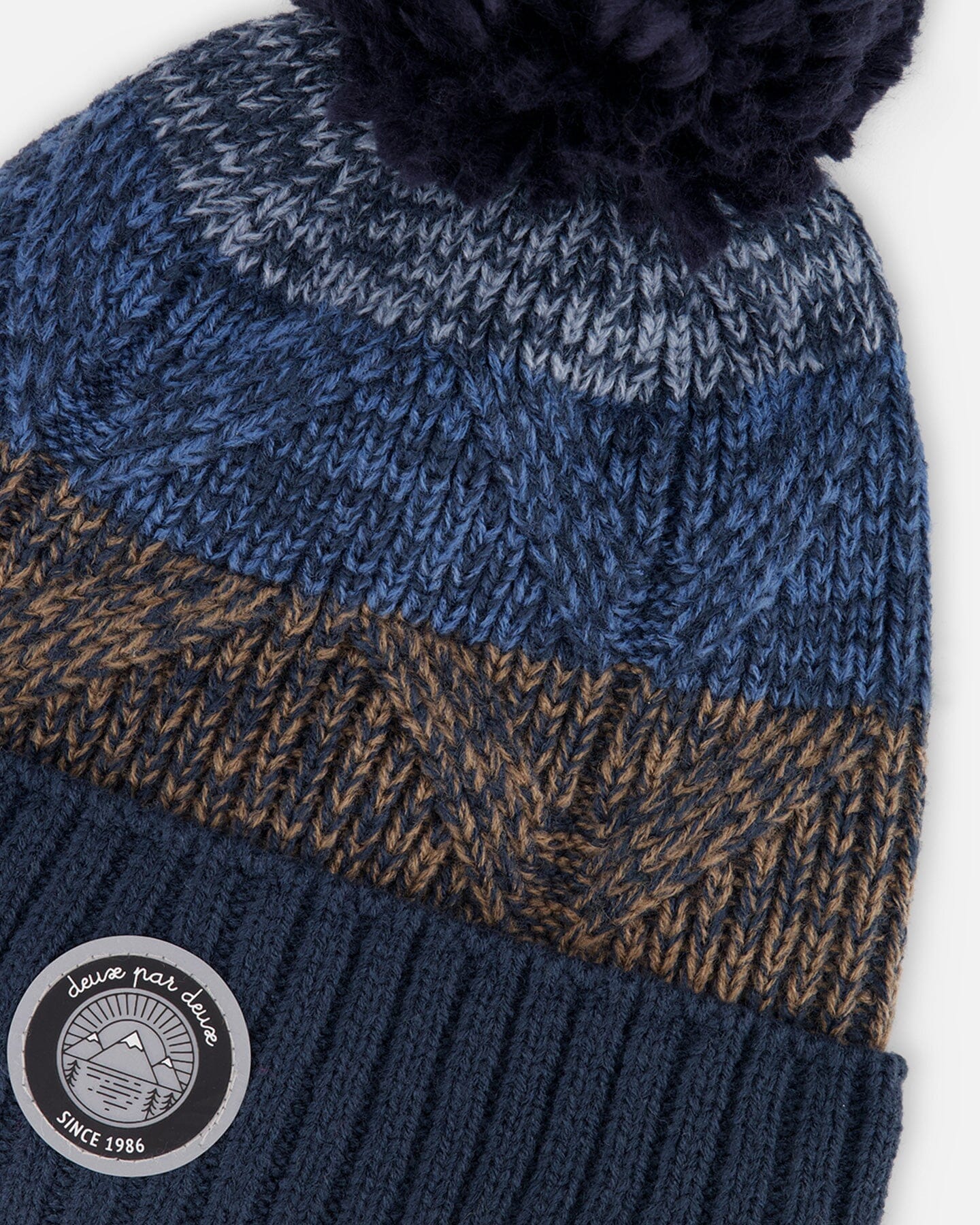 Lined Knit Pompom Hat Taupe And Navy