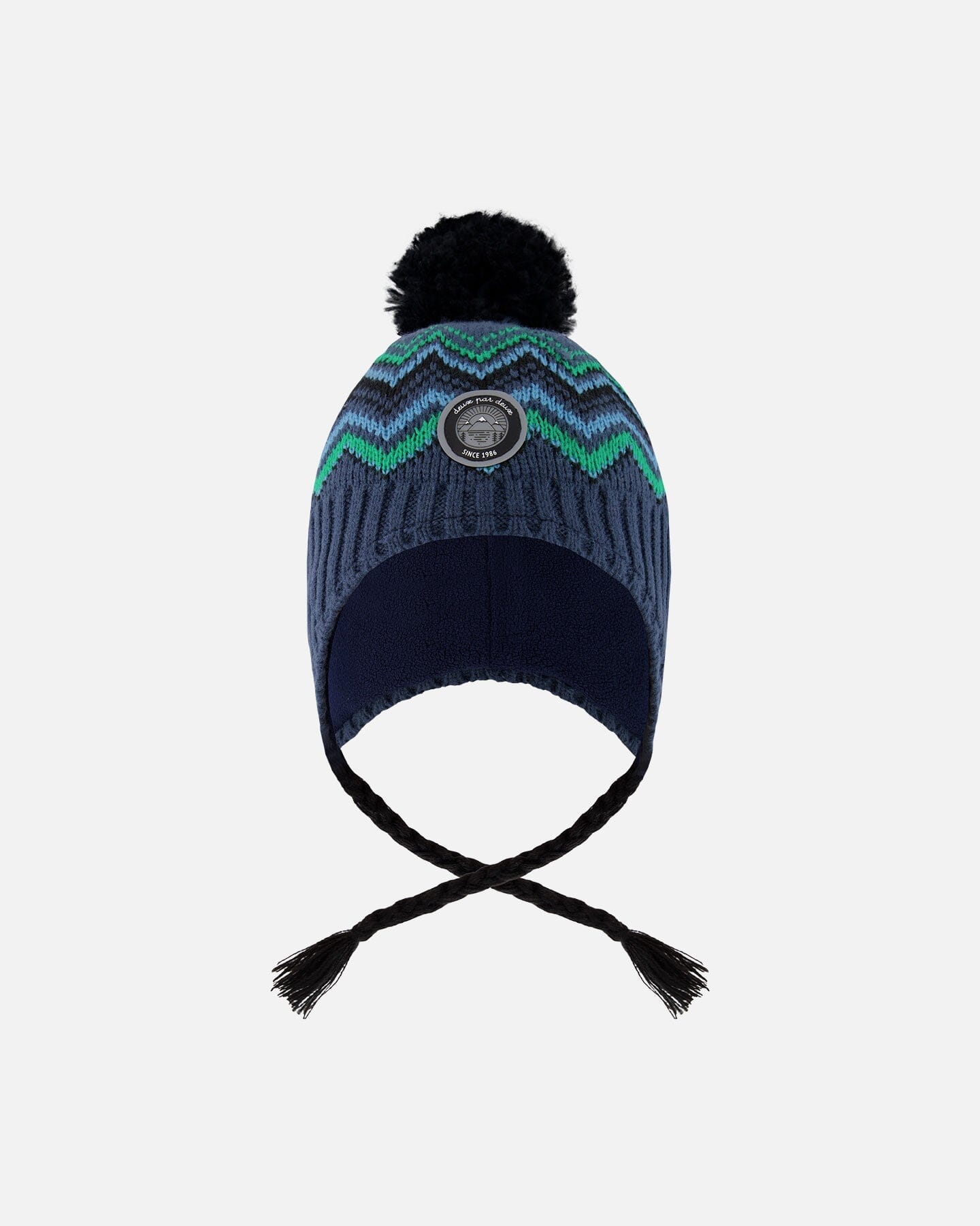 Lined Peruvian Knit Pompom Hat Blue And Green
