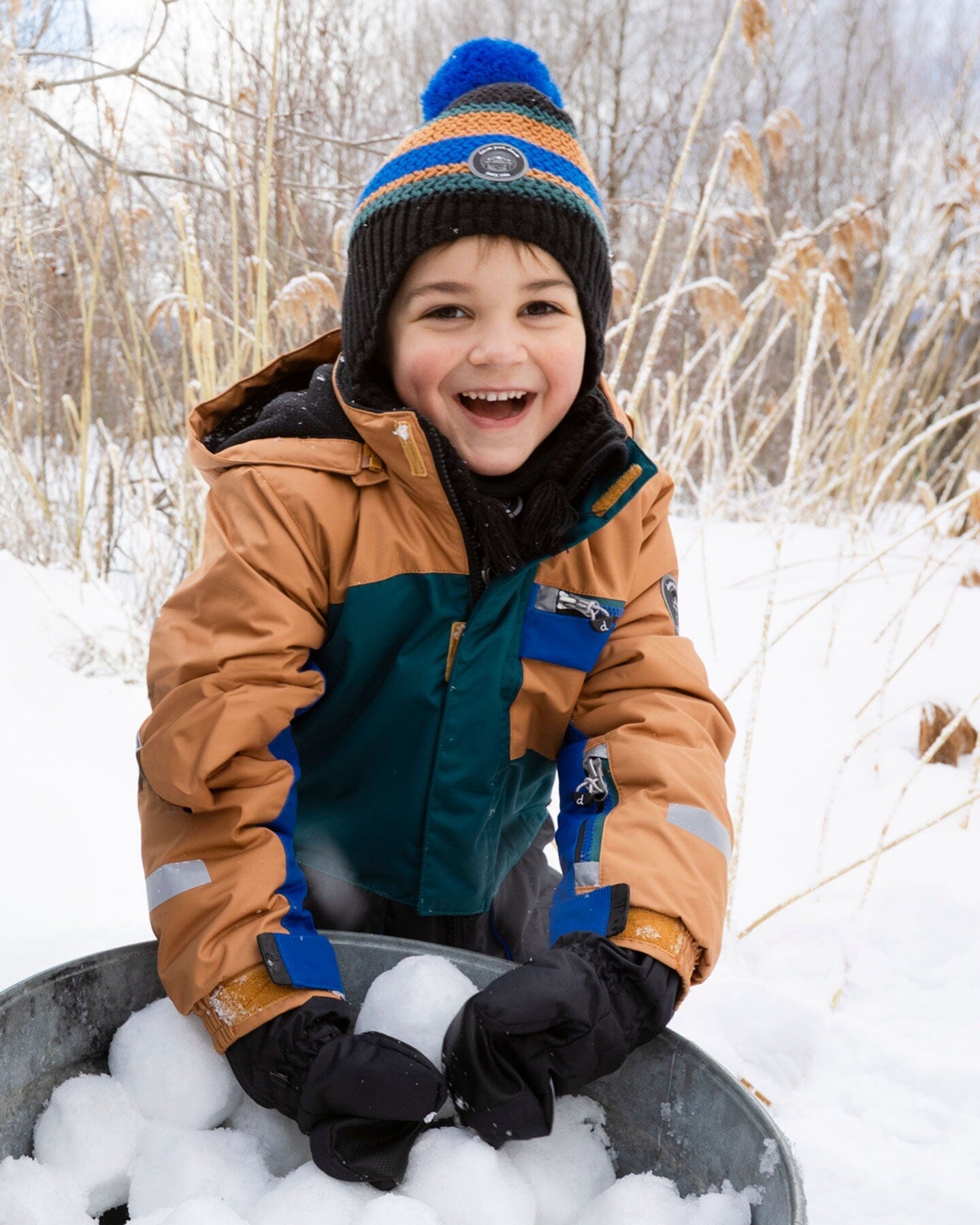 Lined Peruvian Knit Pompom Hat Black, Blue And Brown