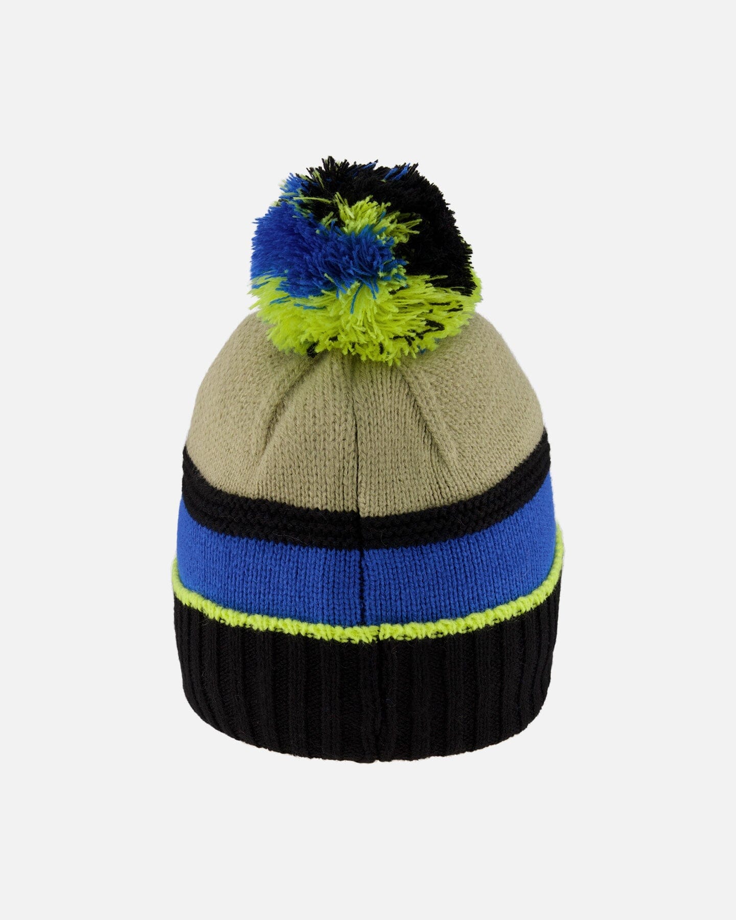 Lined Knit Pompom Hat Black, Taupe And Lime Green