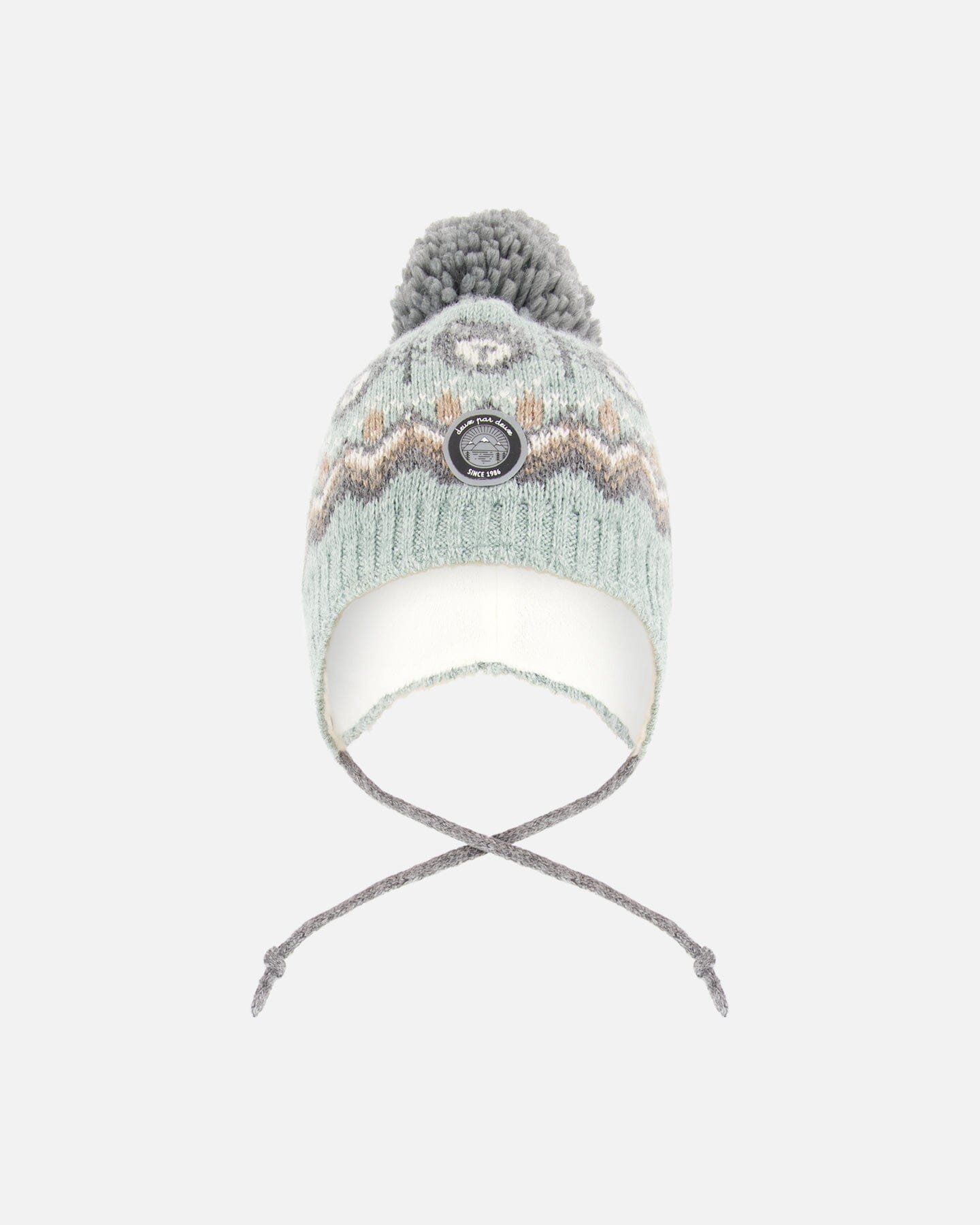 Lined Peruvian Knit Pompom Hat Gray And Sage