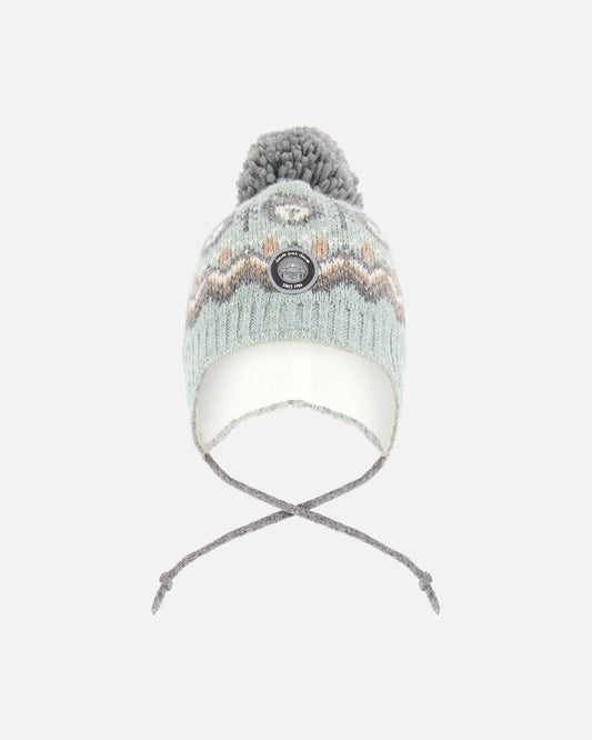 Lined Peruvian Knit Pompom Hat Gray And Sage