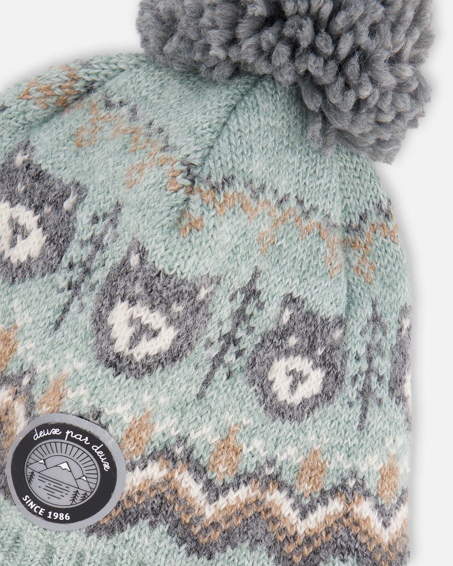 Lined Peruvian Knit Pompom Hat Gray And Sage