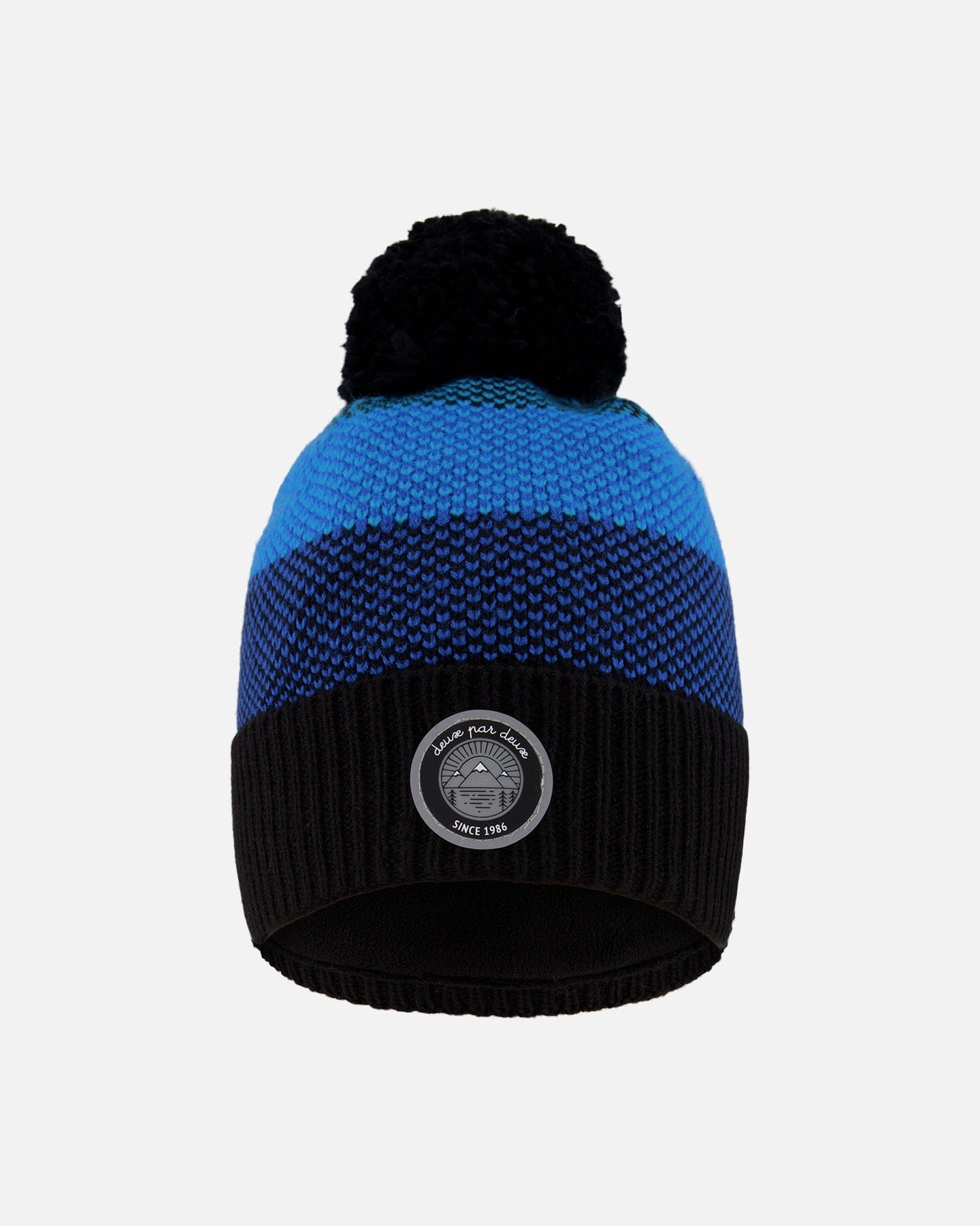 Winter Knit Hat With Pompom And Lining Black And Blue
