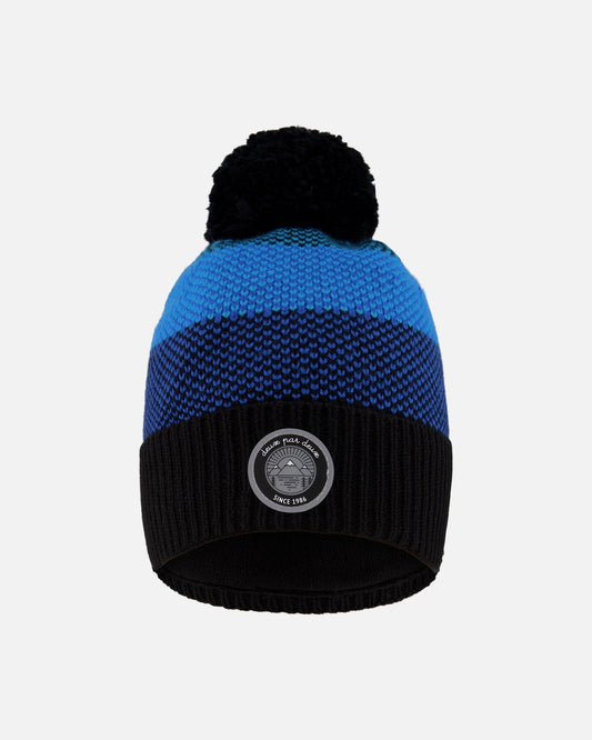 Winter Knit Hat With Pompom And Lining Black And Blue