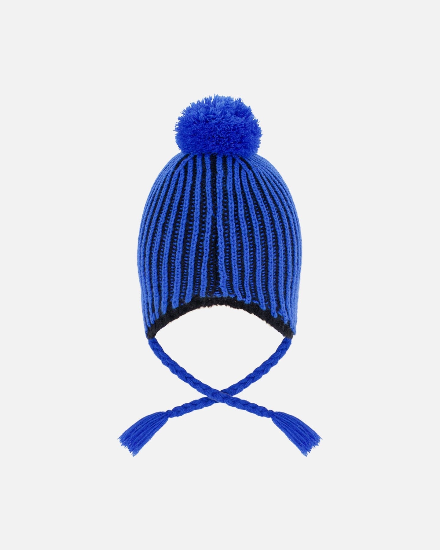 Winter Peruvian Knit Hat With Pompom And Lining Black And Blue